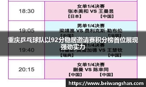 重庆乒乓球队以92分稳居邀请赛积分榜首位展现强劲实力